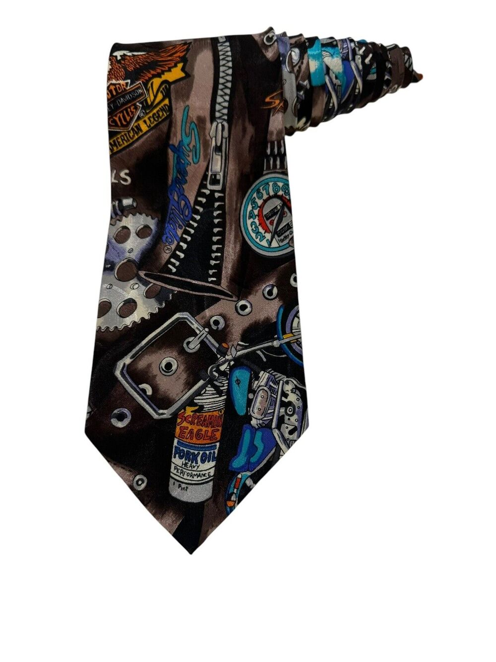 Nicole Miller Harley Davidson Zipper Buckles Gears Motorcycle Vintage Necktie